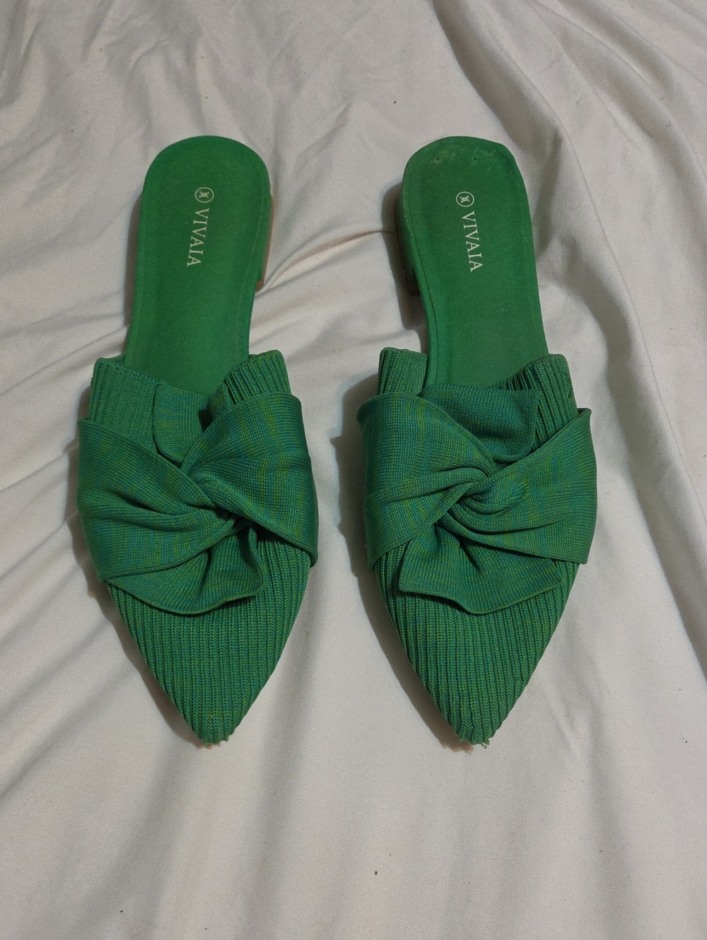 Vivaia Green Knot-Front Slip-On Mules